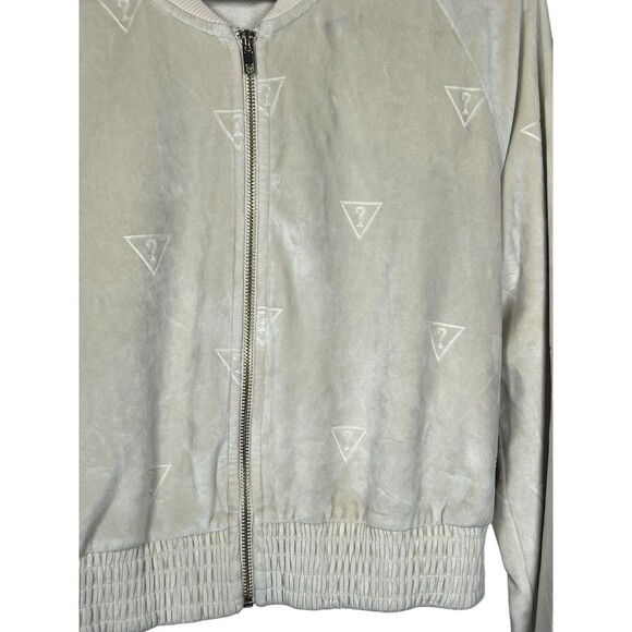 Guess Jeans Women’s Beige Question Logo Zip Front Velour Hoodie Beige M - Picture 11 of 14